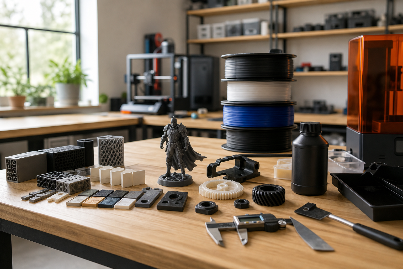 Photograph of a 3D printing workshop bench